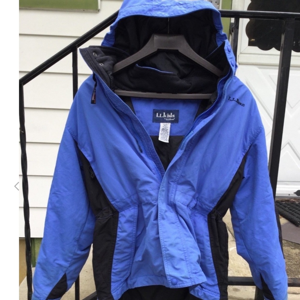 LL Bean Boy Blue Winter Jacket Size M 10 12 Ski Hood